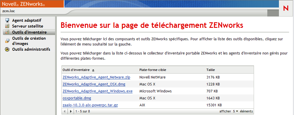 page Outils d'inventaire