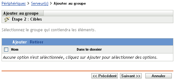 Assistant Ajouter au groupe : page Cible