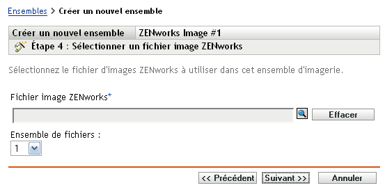 Assistant Créer un nouvel ensemble : page Sélectionner un fichier image ZENworks