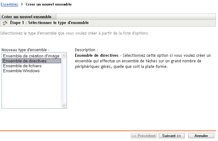 page Créer un nouvel ensemble