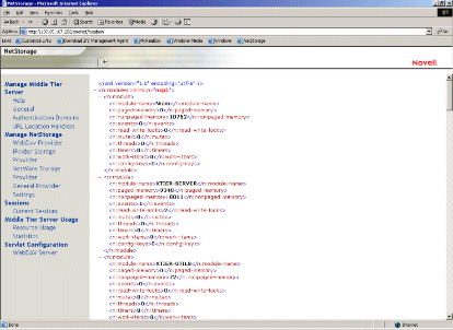 Capture d'cran de la page Resource Usage (Utilisation des ressources) de l'utilitaire NSAdmin.