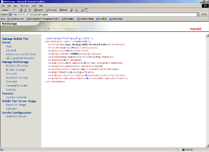 Capture d'cran de la page Statistics (Statistiques) de l'utilitaire NSAdmin.