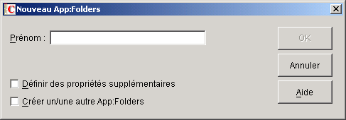 Bote de dialogue New App: Folders