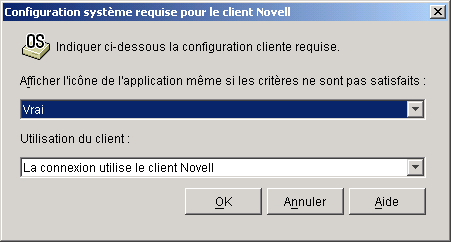 Bote de dialogue Configuration systme requise du client Novell
