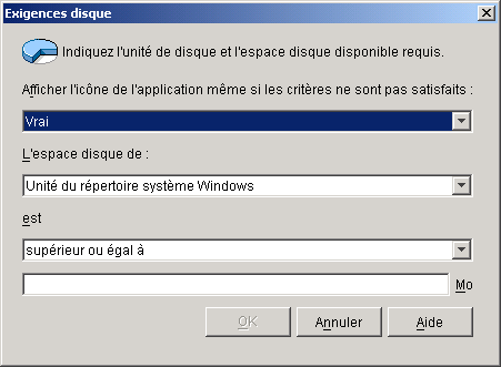 Bote de dialogue Configuration requise du disque