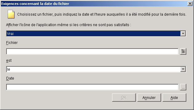 Bote de dialogue Date de fichier requise
