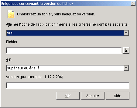 Bote de dialogue Version de fichier requise