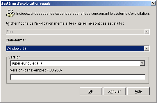 Bote de dialogue Systme d'exploitation requis