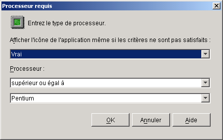 Bote de dialogue Processeur requis