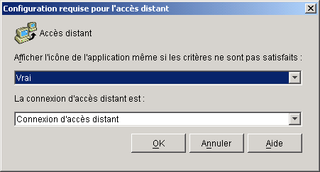 Bote de dialogue Configuration requise pour l'accs distant