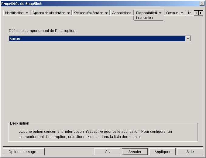 Objet Application > onglet Disponibilit > page Interruption