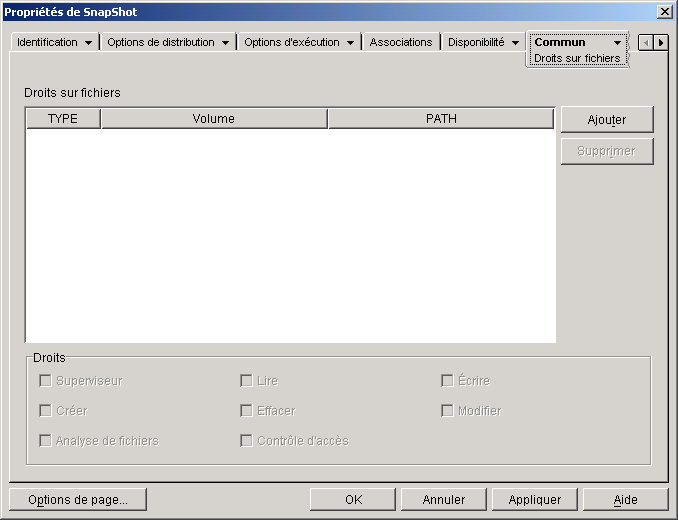 Objet Application > onglet Commun > page  Droits sur fichiers