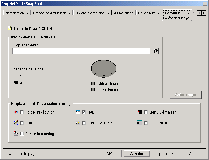 Objet Application > onglet Commun > page Cration d'image