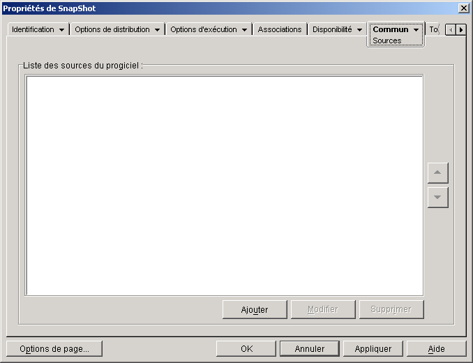 Objet Application > onglet Commun > page Sources
