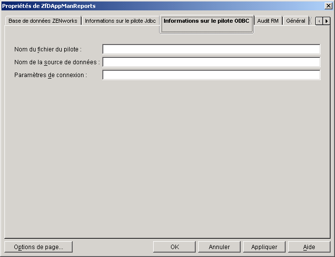 Page Informations sur le pilote ODBC