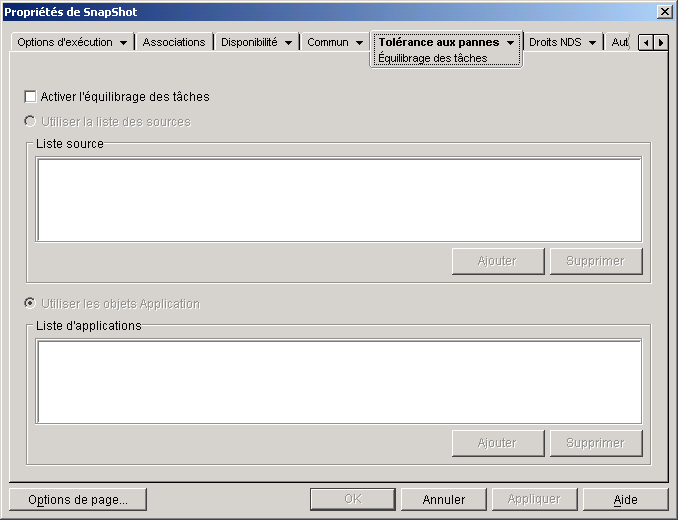 Page quilibrage des tches d'un objet Application