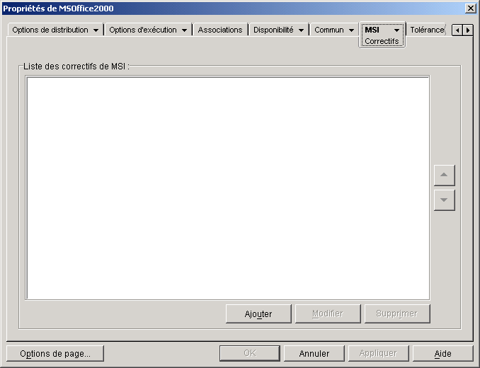 Objet Application > onglet MSI > page Correctifs