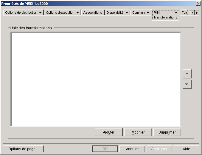 Objet Application > onglet MSI > page Transformations
