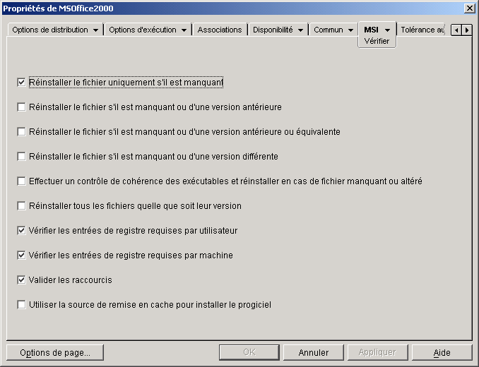 Objet Application > onglet MSI > page Vrifier