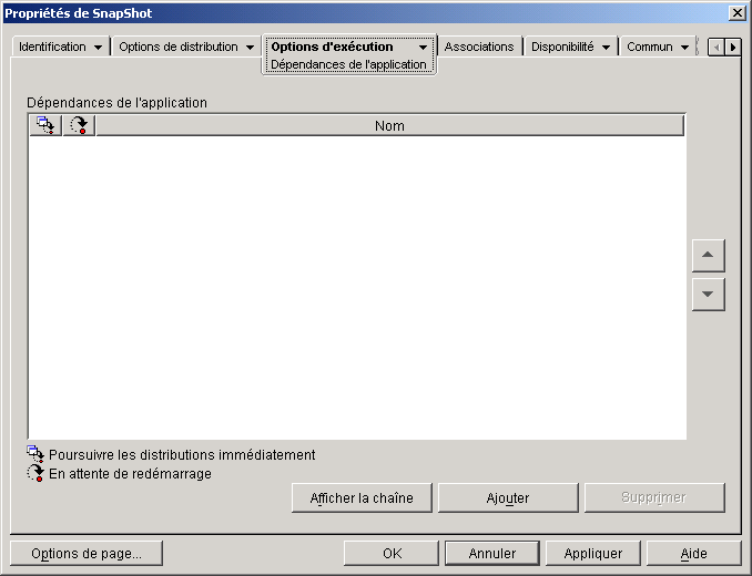 Objet Application > onglet Options d'excution > page Dpendances de l'application