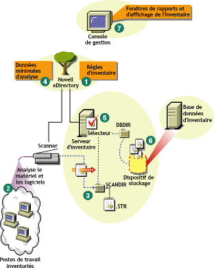 Cycle d'analyse d'inventaire dans le scnario autonome compos de postes de travail sur lesquels le client Novell est install.