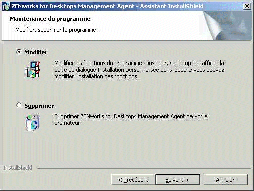 Capture d'cran de la bote de dialogue de maintenance de l'agent de gestion ZfD.