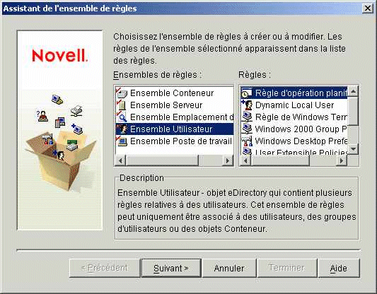 Page de slection de l'ensemble de rgles de l'Assistant de l'ensemble de rgles