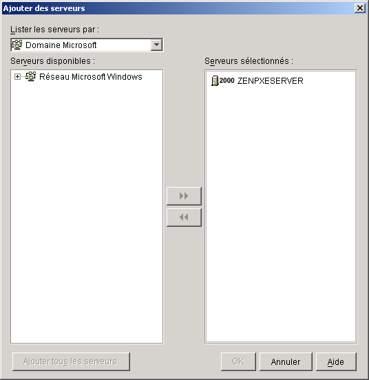 Capture d'cran de la bote de dialogue Ajouter des serveurs avec un domaine Microsoft slectionn.