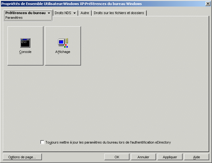 Page Paramtres de la rgle Prfrences du bureau