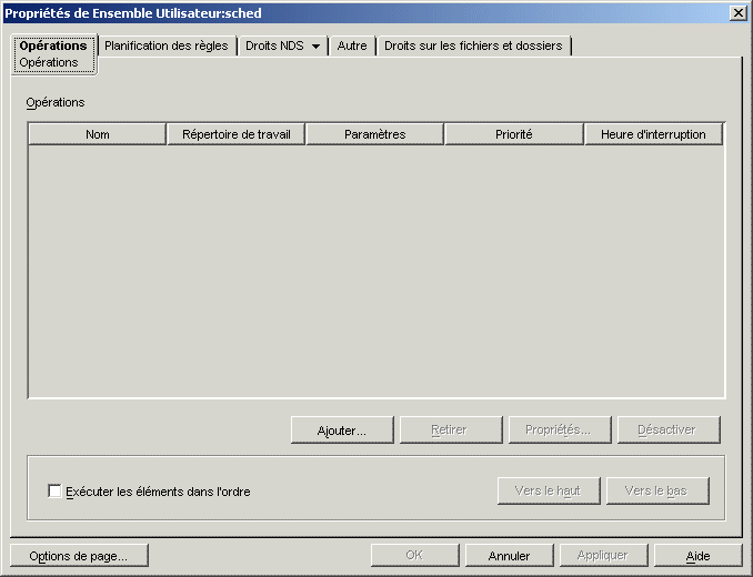 Page Opration de la rgle d'opration planifie