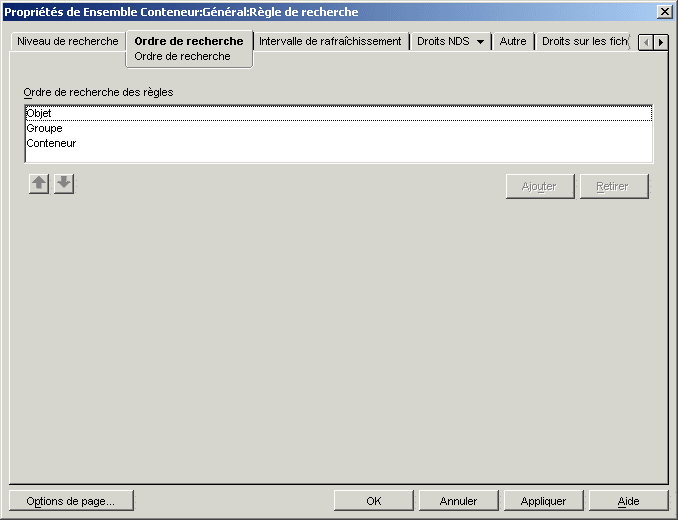 Page Ordre de recherche de la rgle de recherche.