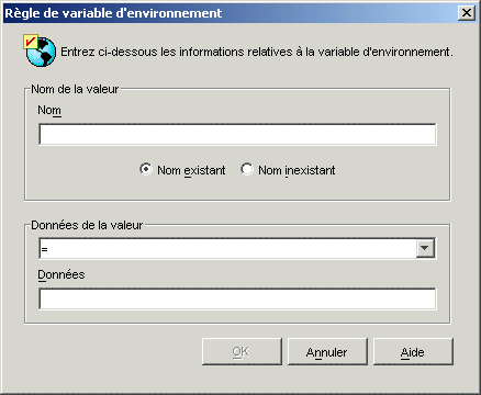 Bote de dialogue Rgle de variable d'environnement