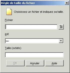 Bote de dialogue Rgle de taille du fichier