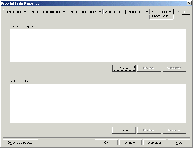 objet Application > onglet Commun > page Units / Ports