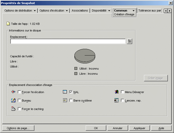objet Application > onglet Commun > page Cration d'image