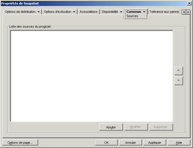 objet Application > onglet Commun > page Sources