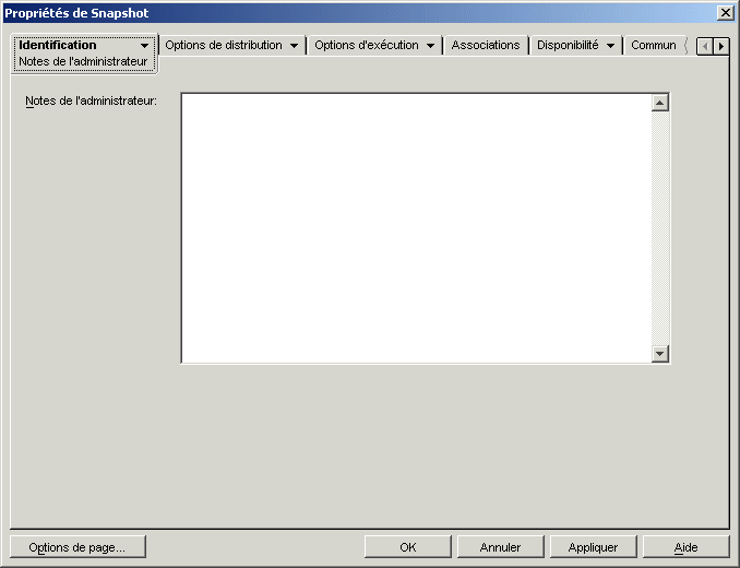 Objet Application > onglet Identification > page Notes de l'administrateur