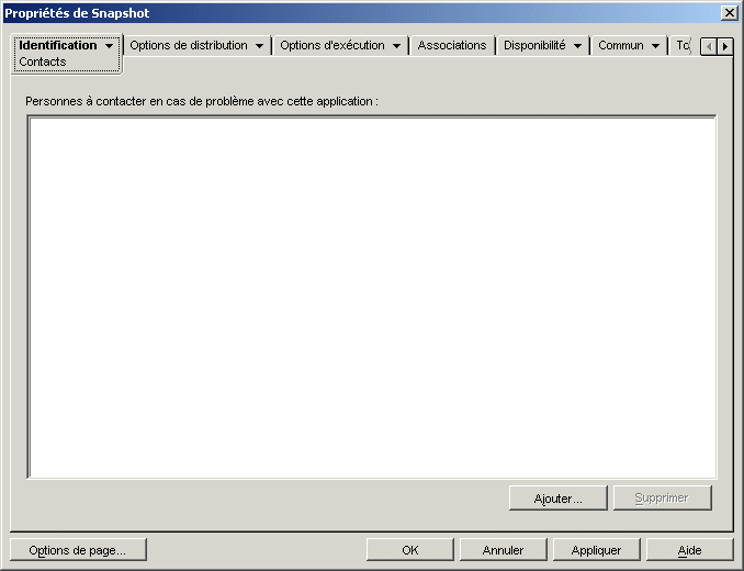 Objet Application > onglet Identification > page Contacts