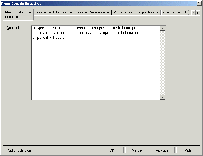 Objet Application > onglet Identification > page Description
