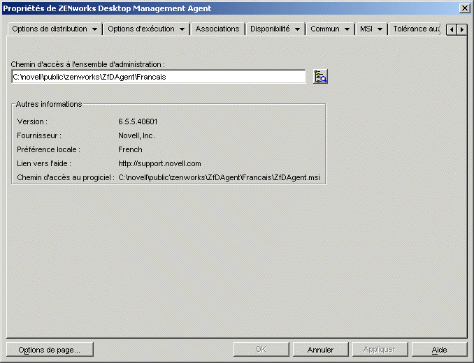 Objet Application > onglet Identification > page Informations sur le progiciel