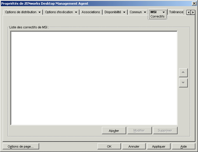 objet Application > onglet MSI > page Correctifs