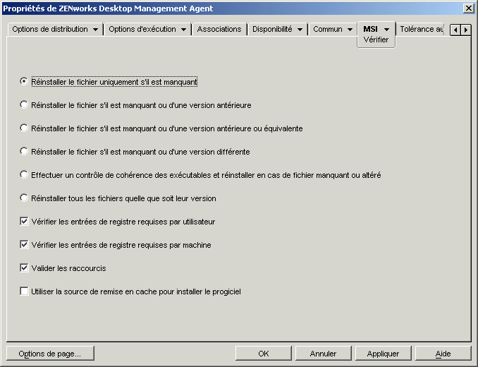 objet Application > onglet MSI > page Vrifier