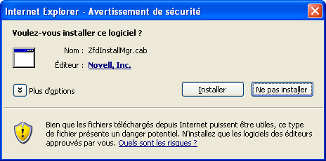 Bote de dialogue Internet Explorer - Avertissement de scurit
