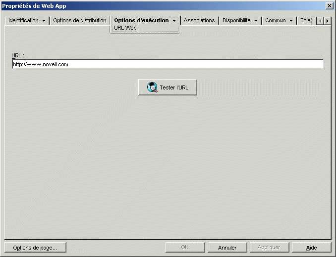 objet Application > onglet Options d'excution > page URL Web