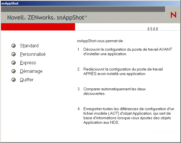 Menu principal de snAppShot