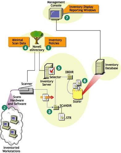 Cycle d'analyse de l'inventaire sur le serveur autonome auquel sont attachs des postes de travail sur lesquels le client Novell est install.