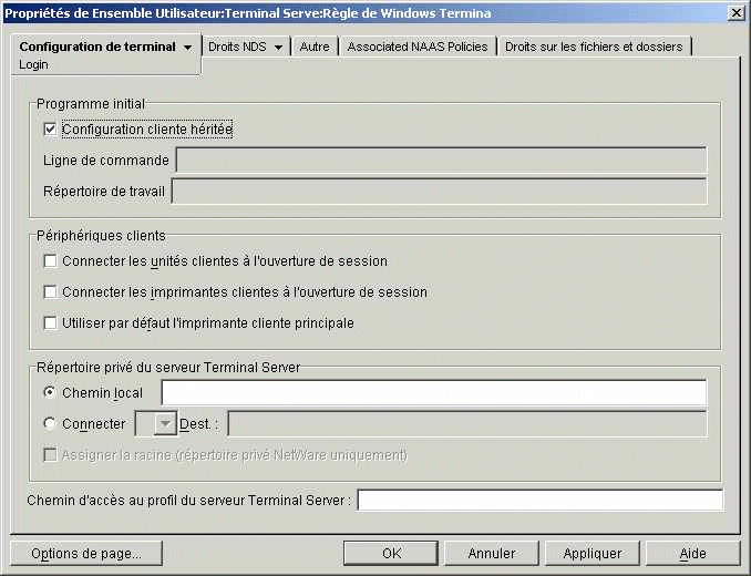 Page Login pour la rgle Windows Terminal Server