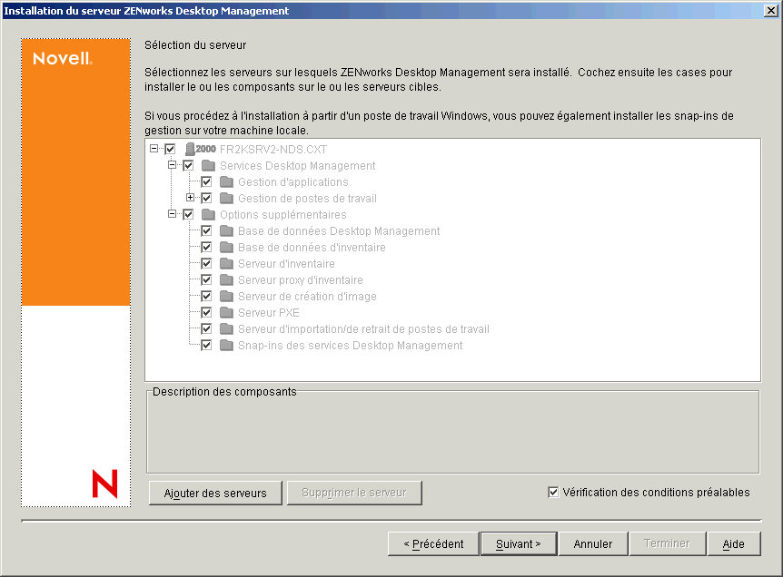 Programme d'installation du serveur ZENworks Desktop Management > page Slection des serveurs