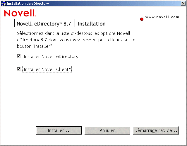 Programme d'installation de Novell eDirectory 8.7