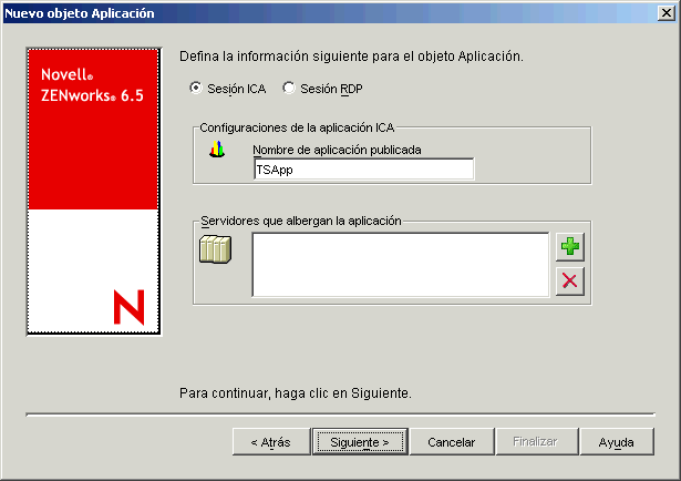 Bote de dialogue Nouvel objet Application > Session ICA/RDP